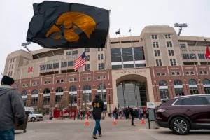 Iowa Hawkeyes fans show up to support their team before between the Iowa Hawkeyes and the Nebraska Cornhuskers a game in Lincoln, NE November 24th 2023. Photo by Eric Francis
