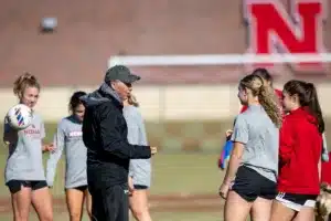 Nebraska Cornhuskers prepare for their match tomorrow in Lincoln against South Dakota State in the first round of NCAA soccer championships on Thursday, November 9, 2023, in Lincoln, Nebraska. Photo by John S. Peterson.