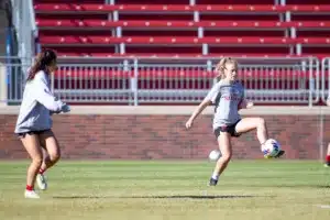 Nebraska Cornhuskers prepare for their match tomorrow in Lincoln against South Dakota State in the first round of NCAA soccer championships on Thursday, November 9, 2023, in Lincoln, Nebraska. Photo by John S. Peterson.