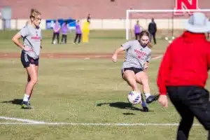 Nebraska Cornhuskers prepare for their match tomorrow in Lincoln against South Dakota State in the first round of NCAA soccer championships on Thursday, November 9, 2023, in Lincoln, Nebraska. Photo by John S. Peterson.