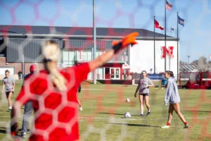 Nebraska Cornhuskers prepare for their match tomorrow in Lincoln against South Dakota State in the first round of NCAA soccer championships on Thursday, November 9, 2023, in Lincoln, Nebraska. Photo by John S. Peterson.