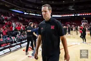 Nebraska Cornhusker head coach Fred Hoiberg heads to the lockerroom after the win over the Stony Brook Seawolves during the basketball game on Wednesday, November 15, 2023, in Lincoln, Nebraska. Photo by John S. Peterson.
