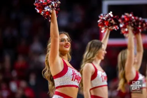 Nebraska Cornhusker dance team the Scarlets perform at a break in the action against the Stony Brook Seawolves in the first half during the basketball game on Wednesday, November 15, 2023, in Lincoln, Nebraska. Photo by John S. Peterson.