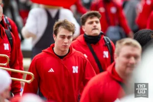 Nebraska Cornhusker place kicker Tristan Alvano (30) arrives at the stadium before the football game against the Iowa Hawkeyes on Thursday, November 24, 2023, in Lincoln, Neb. Photo by John S. Peterson.
