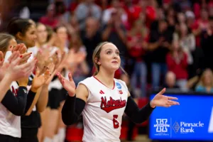 … during the third round in the NCAA Volleyball Championship match Thursday, December 7, 2023, Lincoln, Neb. Photo by John S. Peterson.