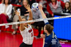 … during the third round in the NCAA Volleyball Championship match Thursday, December 7, 2023, Lincoln, Neb. Photo by John S. Peterson.