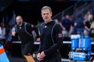 Nebraska Cornhusker head coach John Cook wathces the action on the court for practice during open practice before the NCAA Semi-Finals, Wednesday, December 13, 2023, Tampa, Florida. Photo by John S. Peterson.
