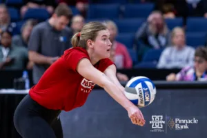 Nebraska Cornhusker outside hitter Lindsay Krause (22) digs the ball during open practice before the NCAA Semi-Finals, Wednesday, December 13, 2023, Tampa, Florida. Photo by John S. Peterson.