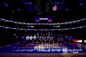 The National Anthem is played before the Nebraska Cornhuskers and Texas Longhorns play for a National Championship during the NCAA Finals on Sunday, December 17, 2023, in Tampa, Florida. Photo by John S. Peterson.