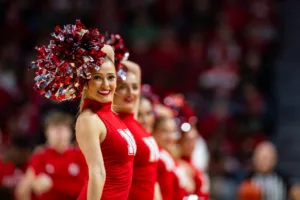 Nebraska Cornhuskers Scarlets dance team perform at a break in the action against the South Carolina State Bulldogs during a college basketball game on Friday, December 29, 2023, in Lincoln, Nebraska. Photo by John S. Peterson.