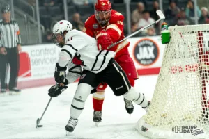Denver Pioneers and Omaha Mavericks during a game at the Baxter Arena in Omaha, NE January 19rth 2024. Photo by Eric Francis