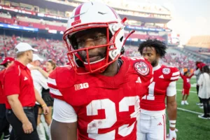 Nebraska Cornhuskers Anthony Grant (23) walks off the field after the game against Louisiana Tech in Lincoln, Nebraska, Saturday, September 23, 2023. Photo by John Peterson.