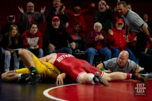 … during a college wrestling match on Saturday, January 6, 2024, in Lincoln, Nebraska. Photo by John S. Peterson.