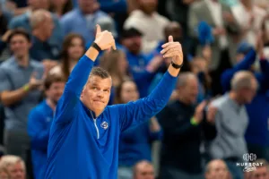 Creighton Bluejays head coach Greg McDermott during a game against against the Connecticut Huskies at CHI Health Arena in Omaha, NE February 20th 2024. Photo by Eric Francis