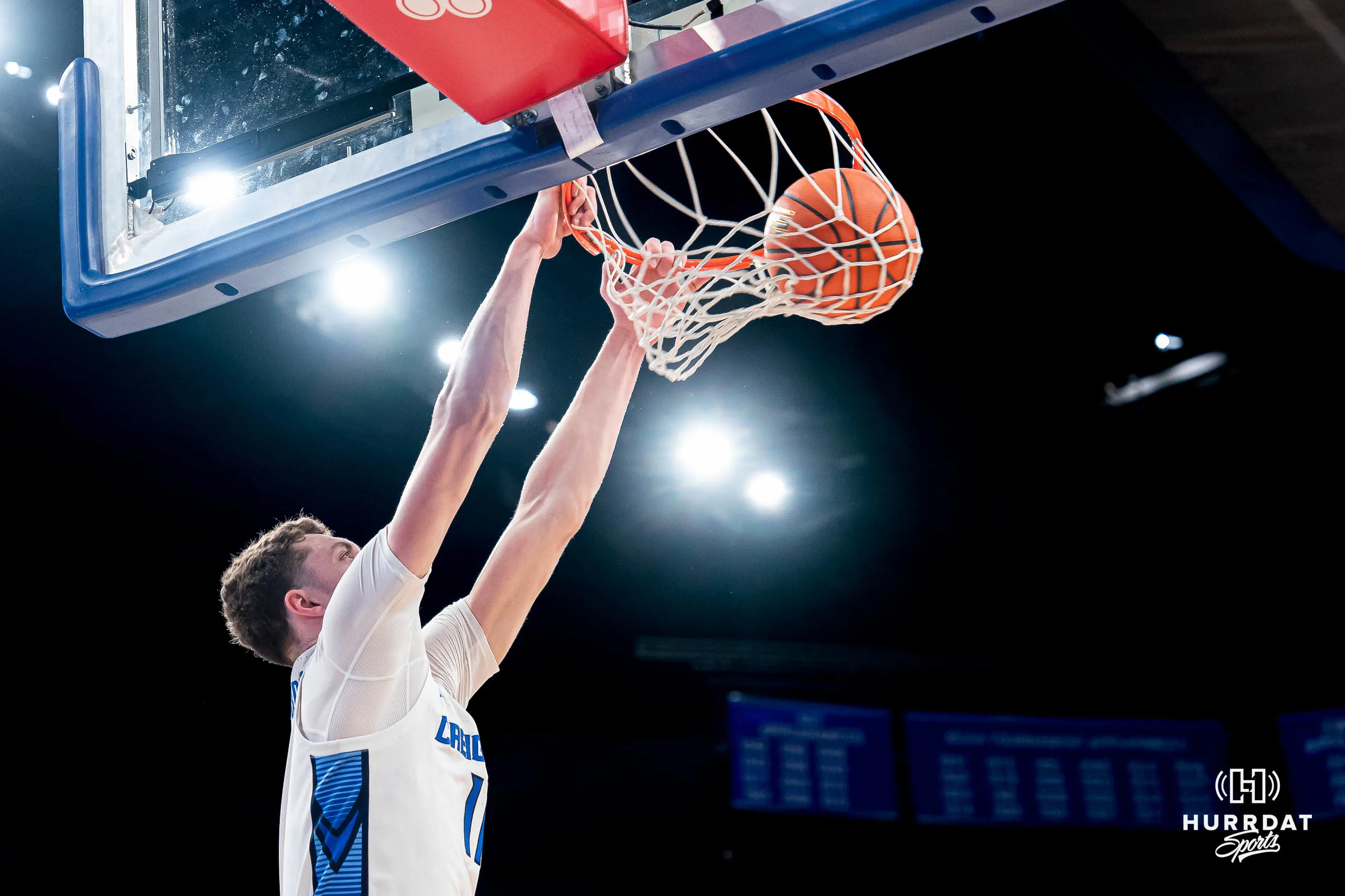Creighton Bluejays center Ryan Kalkbrenner #11 dunks the ball during a game against against the Seton Hall Pirates at CHI Health Center Arena in Omaha, NE February 28th 2024. Photo by Eric Francis