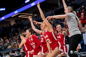 Nebraska Cornhuskers reacts to a play during a game against against the Michigan State Spartans at the Target Center in Minneapolis, MN March 8th 2024. Photo by Eric Francis
