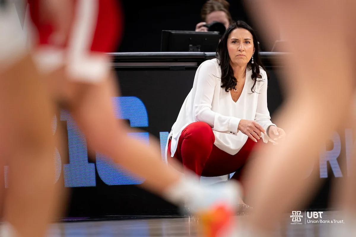 Nebraska Cornhuskers head coach Amy Williams during a game against against the Michigan State Spartans at the Target Center in Minneapolis, MN March 8th 2024. Photo by Eric Francis