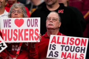 Nebraska Cornhuskers fans during a game against against the Maryland Terrapins at the Target Center in Minneapolis, MN March 9th 2024. Photo by Eric Francis