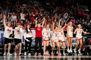 Nebraska Cornhuskers reacts to a play during a game against against the Maryland Terrapins at the Target Center in Minneapolis, MN March 9th 2024. Photo by Eric Francis