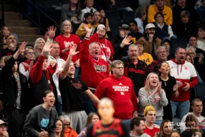 Nebraska Cornhuskers fans reacts to a play during a game against against the Maryland Terrapins at the Target Center in Minneapolis, MN March 9th 2024. Photo by Eric Francis