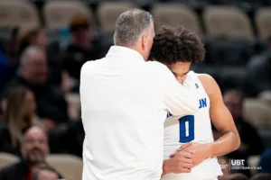 c0 listens to Creighton Bluejays head coach Greg McDermott during a game against the Oregon Ducks in the second round of the NCAA Championships March 21st 2024 in Pittsburgh, PA. Photo by Eric Francis