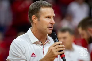 Nebraska Cornhusker head coach Fred Hoiberg thanks the fans for coming out and watching the scrimmage Sunday, October 13, 2024, in Lincoln, Nebraska. Photo by John S. Peterson.