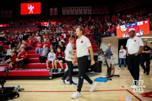 Nebraska Cornhusker head coach Fred Hoiberg enters the court during a scrimmage Sunday, October 13, 2024, in Lincoln, Nebraska. Photo by John S. Peterson.