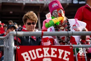 The Ohio State superfan watching warm-up before the game between the Nebraska Cornhuskers and the Ohio State Buckeyes during a college football game Saturday, October 26, 2024, in Columbus, Ohio. Photo by John S. Peterson.