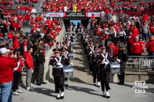 Ohio State Buckeye marching band takes the field before the game between the Nebraska Cornhuskers and the Ohio State Buckeyes during a college football game Saturday, October 26, 2024, in Columbus, Ohio. Photo by John S. Peterson.