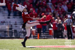 The drum major perform before the game between the Nebraska Cornhuskers and the Ohio State Buckeyes during a college football game Saturday, October 26, 2024, in Columbus, Ohio. Photo by John S. Peterson.