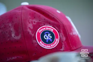 Sharpe Strong patch on a baseball hat during a baseball scrimmage Tuesday, October 15, 2024, in Lincoln, Nebraska. Photo by John S. Peterson.