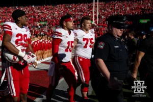 Nebraska Cornhusker quarterback Dylan Raiola (15) and Tyler Knaak heads to the locker room after the loss to Ohio State Buckeyes during a college football game Saturday, October 26, 2024, in Columbus, Ohio. Photo by John S. Peterson.