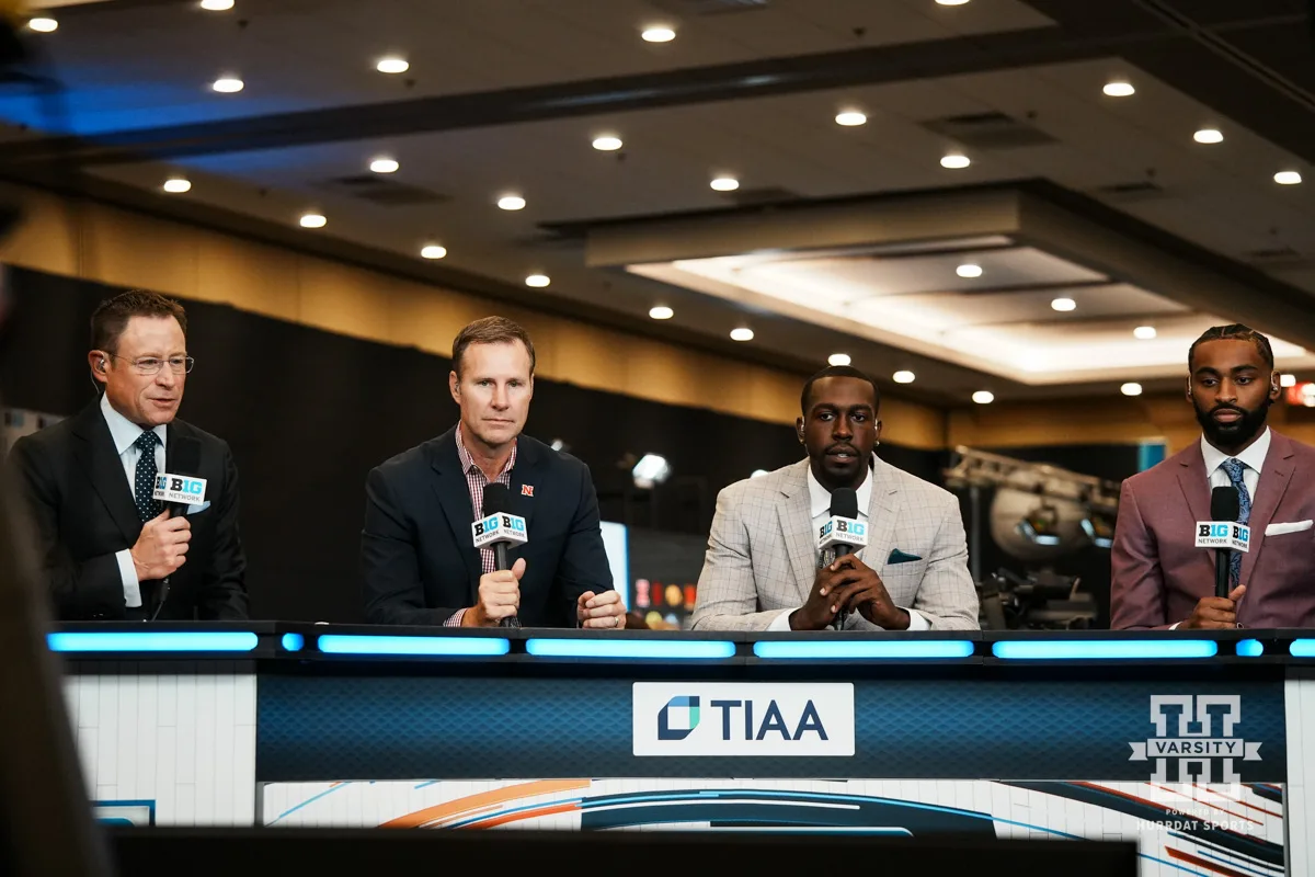 Nebraska head coach Fred Hoiberg, Juwan Gary, and Brice Williams are answering questions from the media during Big Ten Media Days on Thursday, October 3, 2024, in Rosemont, IL. Photo by Mike Sautter.