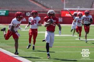 Nebraska Cornhusker running back Jamal Rule (25) runs for a touchdown during the spring game on March 28, 2026, in Lincoln, Nebraska. Photo by Brandon Tiedemann.